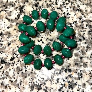J Crew, green bracelet set, small pink beads between